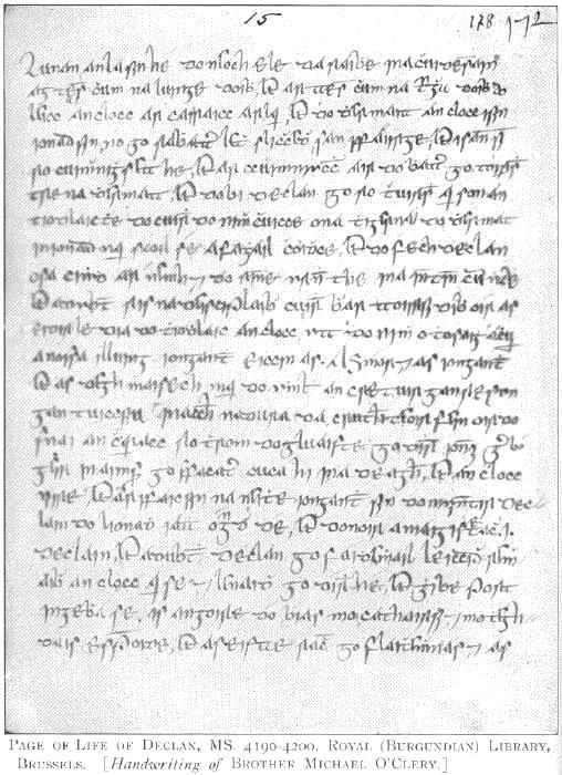 Page of Life of Declan, MS. 4190-4200, Royal (Burgundian) Library, Brussels. [Handwriting of Brother Michael O'Clery.]