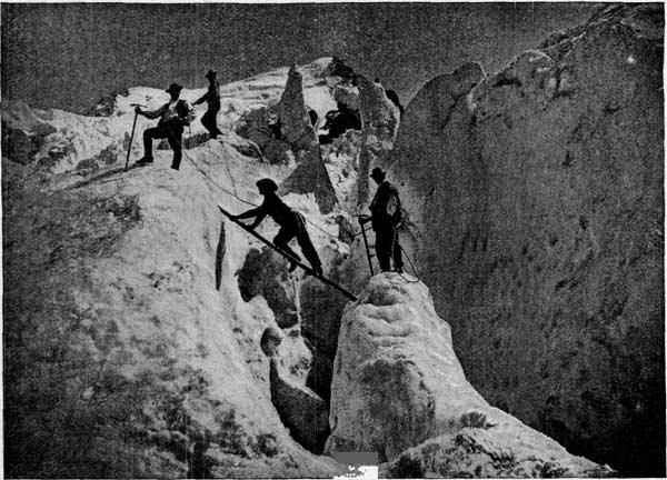 PASSAGE OF A CREVASSE, MONT BLANC.