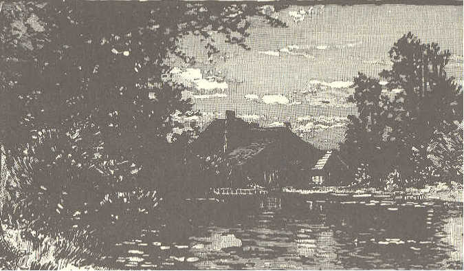 Mill, with mill pond in foreground.