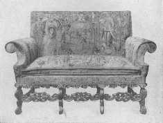 Original Jacobean settle with tapestry covering. These  pieces of furniture range in price between $900 and $1,400.