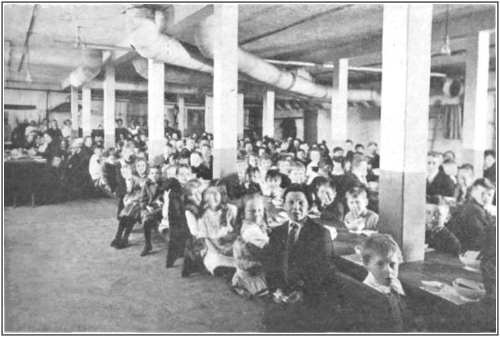 Lunchroom where children benefit by the scientific cooking of the vegetables they grow