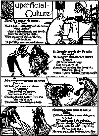 This is a full page illustrated poem depicting: the dame in a chair with the pig sitting on the floor in front of her, the pig dancing in full dress, the pig in full dress bowing to a person, and the pig in full dress on bent knee before the lady he loved.