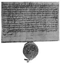 PLATE XXIII  ILLUMINATOR OF ST. ALBANS  DOCUMENT TRANSFERRING LAND IN OXFORD, BEARING THE NAMES OF SEVEN MEMBERS OF THE BOOK TRADE, C. 1180