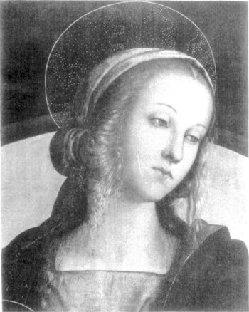 PERUGINO. UFFIZI GALLERY FLORENCE.  HEAD OF MADONNA. FROM MADONNA AND SAINTS.