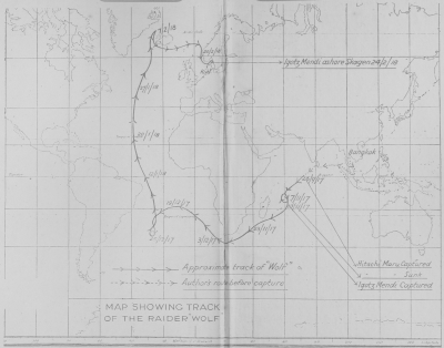 MAP SHOWING TRACK OF THE RAIDER "WOLF"