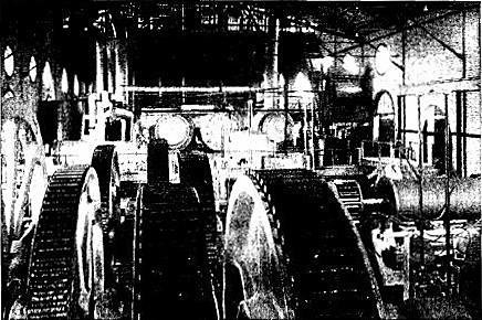 INTERIOR OF A SUGAR MILL SHOWING THE MACHINERY FOR CRUSHING CANE TO EXTRACT THE JUICE