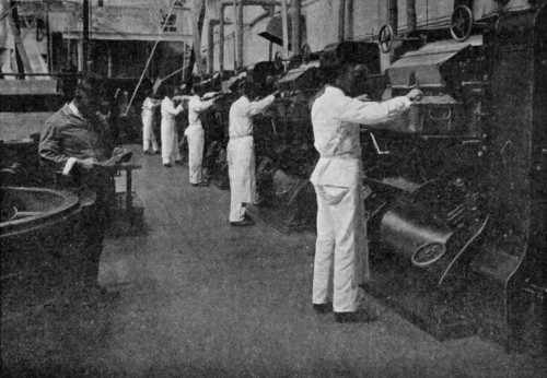 GRINDING CACAO NIB AND SUGAR. (Messrs. Cadbury Bros., Bournville).