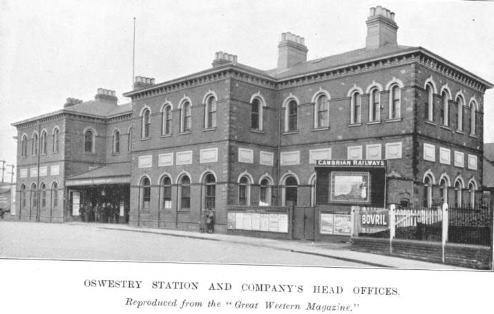 Oswestry station and Company’s Head Offices.  Reproduced from the “Great Western Magazine.”