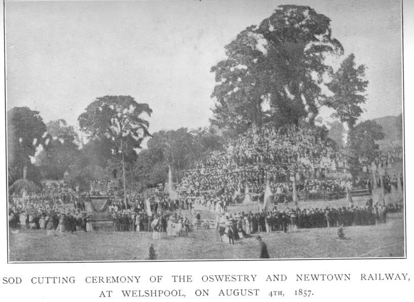 Sod cutting ceremony of the Oswestry and Newtown Railway, at Welshpool, on August 4th, 1857