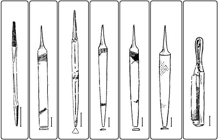 Fig. 142. Auger-Bit-File. Fig. 143. Single-Cut Blunt, Flat, Bastard File. Fig. 144. Three-Square Single-Cut File. Fig. 145. Open Cut, taper, Half-Round File. Fig. 146. Double-Cut File. Fig. 147. Cabinet Wood-Rasp. Fig. 148. File-Card.