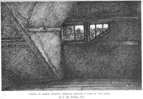 Corner of George Borrow’s Bedroom, showing a view of city  roofs.  By C. M. Nichols, R.E.