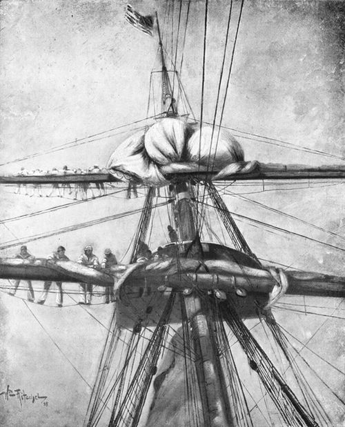 Shortening Sail On The "Lancaster".