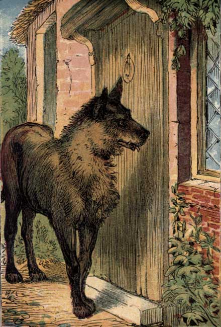 The Wolf arrives at the Grandmother's house before Little Red Riding-Hood.