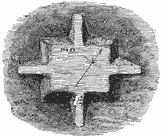 Plan view of unexcavated square mound with four staircases