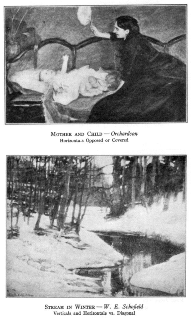 Mother and Child--Orchardson (Horizontals opposed or Covered); Stream in Winter--W. E. Schofield (Verticals and Horizontals vs. Diagonal)