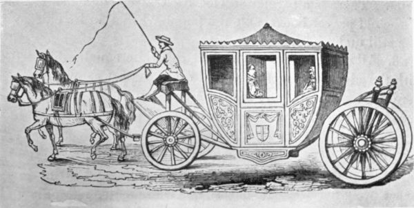 [From an old print.  A STATE COACH OF THE PERIOD (17TH CENTURY) WHEN KING CHARLES I. SOJOURNED AT SMALL STREET, BRISTOL, ON THE SITE OF THE PRESENT POST OFFICE.