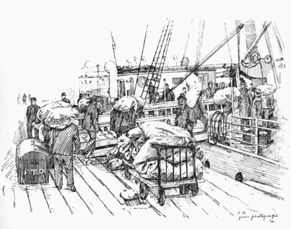 EMBARKING MAILS AT AVONMOUTH ON THE JAMAICAN STEAMER, "PORT ROYAL."