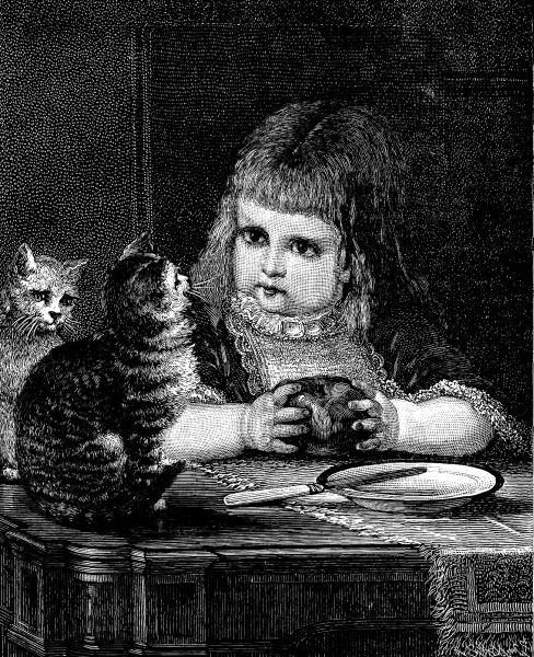 "KITTY, YOU CAN'T HAVE MY APPLE."—Engraved from a Picture by F. Dielman, by Permission of R. E. Moore, American Art Gallery, New York.