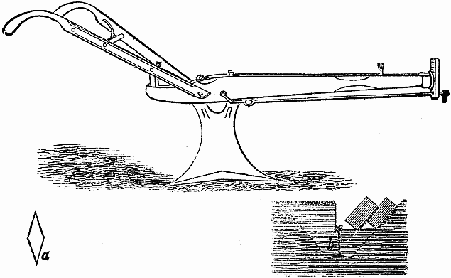 The Mapes plow and its mode of action. a-Shape of the foot of the plow, b-Its effect on the soil.