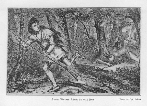 Lewis Wetzel loads on the run.  (From an Old Print)