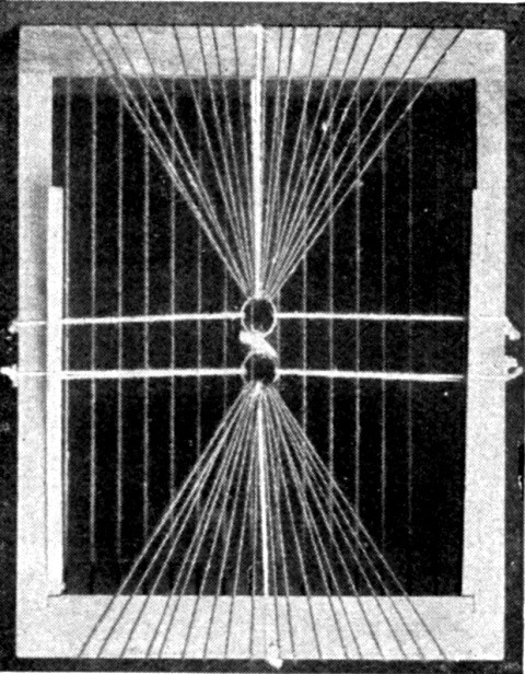 Back of loom, showing method of stringing warp through rings for a hammock