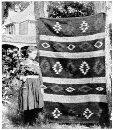 A very beautiful Navajo Indian blanket, showing the manner of decoration