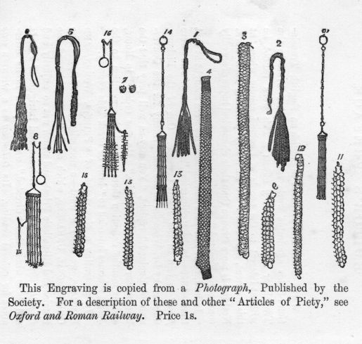 This engraving is copied from a <I>Photograph</I>, Published by the Society.  For a description of these and other "Articles of Piety," see <I>Oxford and Roman Railway</I>.  Price 1s.