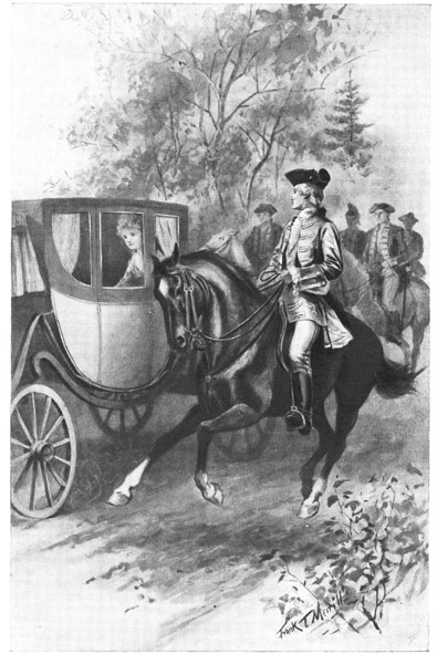 He rode beside the coach on a chestnut horse.  Frontispiece. See Page 6.