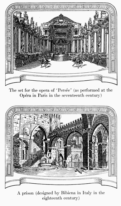 The set for the opera of 'Persée' (as performed at the Opéra in Paris in the seventeenth century)  A prison (designed by Bibiena in Italy in the eighteenth century)