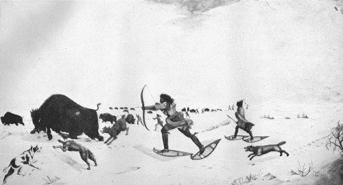 "BUFFALO HUNTING ON THE FROZEN SNOW"  Peter Rindisbacher, about 1825