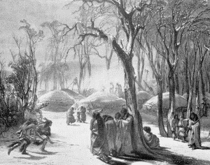 b. Finished picture of the same  "WINTER PICTURE OF THE MINATARRES  Karl Bodmer, 1833