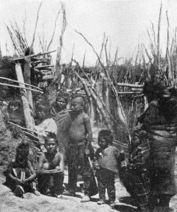 b. Showing screen near same entrance  IN A PAWNEE VILLAGE  Photographs by W. H. Jackson, 1871