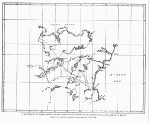 A MAP EXHIBITING MR. HEARNE'S TRACKS IN HIS TWO JOURNEYS FOR THE DISCOVERY OF THE COPPERMINE RIVER IN THE YEARS 1770, 1771, AND 1772 Adjusted, as far as possible, in accordance with the latest maps by J. B. Tyrrell, 1909