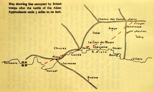 >Map showing line occupied by British troops after the battle of the Aisne