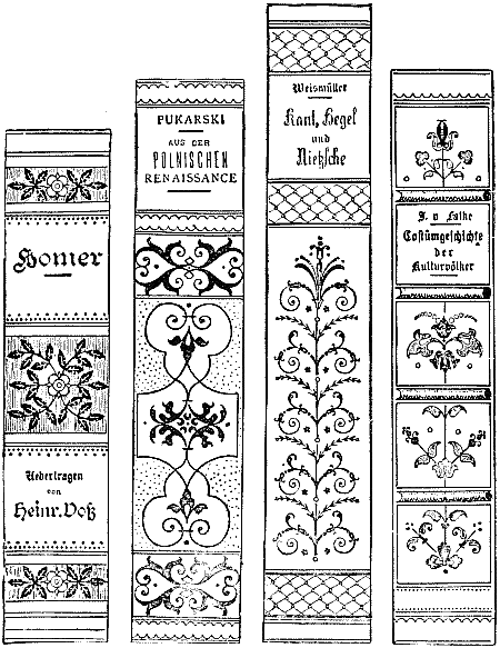 Figs. 98, 99, 100, and 101—Four richly tooled backs.