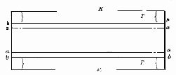 Fig. 116—Suggestion for account book back. K—Pared edge; T—Part to be pasted.