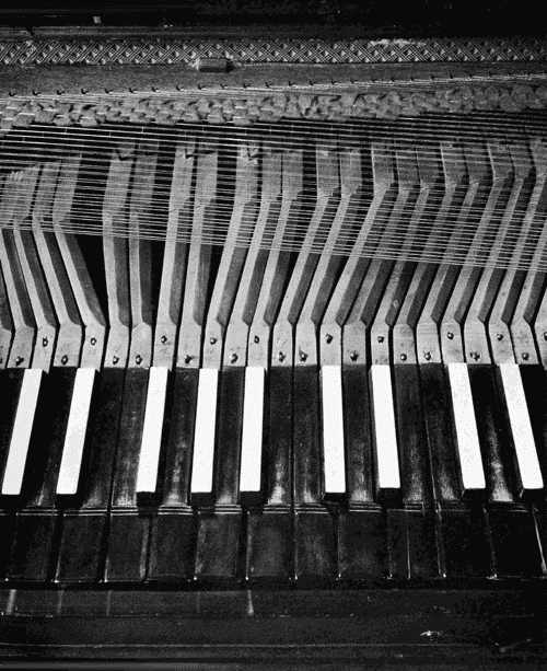 32. Fretted clavichord: Detail of fretting.