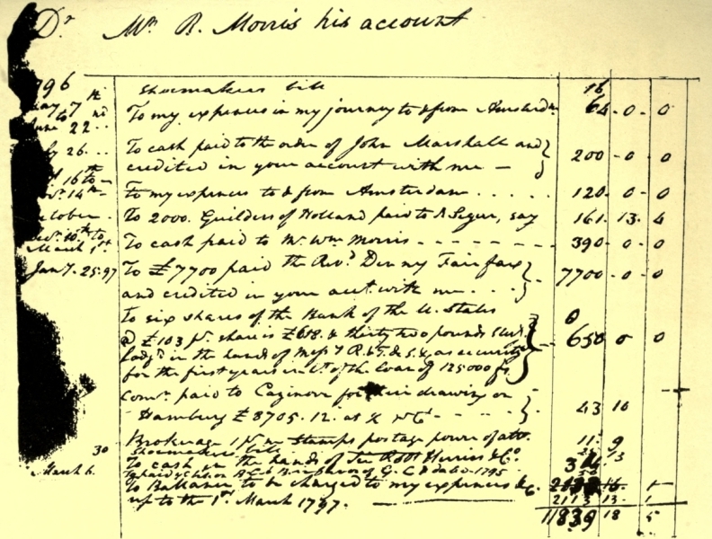 PAGE OF JAMES MARSHALL'S ACCOUNT WITH ROBERT MORRIS SHOWING PAYMENT OF £7700 TO FAIRFAX