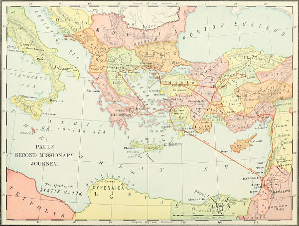 map: PAUL'S SECOND MISSIONARY JOURNEY.