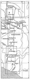 Fig. 18—Index map for the nine regional diagrams in the pages following. A represents Fig. 17; B, 42; C, 36; D, 32; E, 34; F, 25; G, 26; and H, 65.