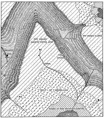 Fig. 32—Regional diagram representing the deep canyoned country west of the Eastern Cordillera in the region of the Apurimac. For photograph see Fig. 94. For further description see note on regional diagrams, p. 51. Numbers 1, 2, and 3 correspond in position to the same numbers in Fig. 33.