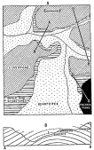 Fig. 164—Geologic sketch map and section, Antabamba region. The Antabamba River has cut through almost the entire series of bedded strata