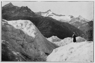 Crevasses and Séracs on the lower part of a glacier.