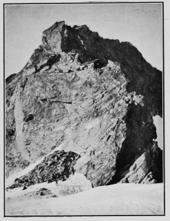 The hut on the Col de Bertol, where climbers now often sleep for the ascent of the Dent Blanche. By Mr. Leonard Rawlence.