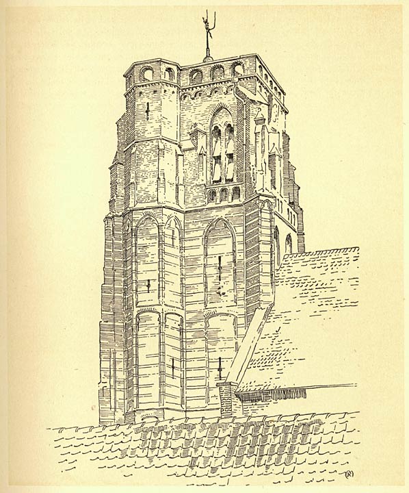 TOREN VAN DE KERK TE ST. MICHIELSGESTEL (N.-B.).