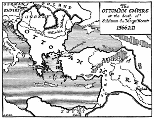 The OTTOMAN EMPIRE at the death of Suleiman the Magnificent 1566 A.D.