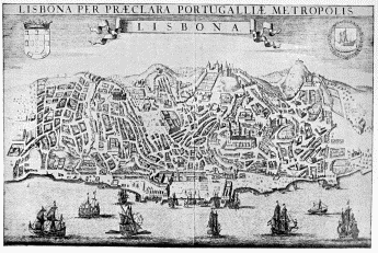 LISBON IN THE SIXTEENTH CENTURY. (From Braun and Hohenberg’s Civitates orbis terrarum, 1574.)