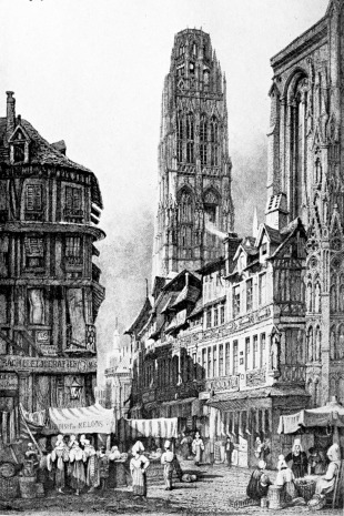 ROUEN, 1822.  A STREET SHOWING THE TOWER OF THE CATHEDRAL.