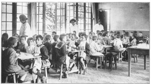 Photo, Keystone View Co.   THE LUNCH HOUR IN A FRENCH SCHOOL WHERE EXERCISE, OUT-OF-DOOR LIFE, SUNSHINE AND FRESH AIR ARE CONSIDERED ESSENTIAL