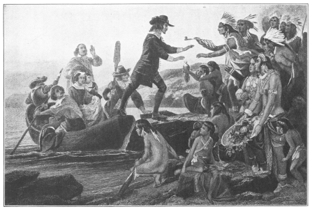 The Landing of Roger Williams.  {180}From the painting by Alonzo Chappel